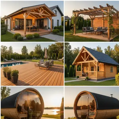 Stoginės, pavėsinės, terasos, mediniai nameliai, pirtys