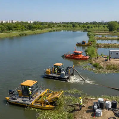 Vandens telkinių (ežerų, upių, tvenkinių, kanalų, baseinų) valymo ir priežiūros technikos nuoma